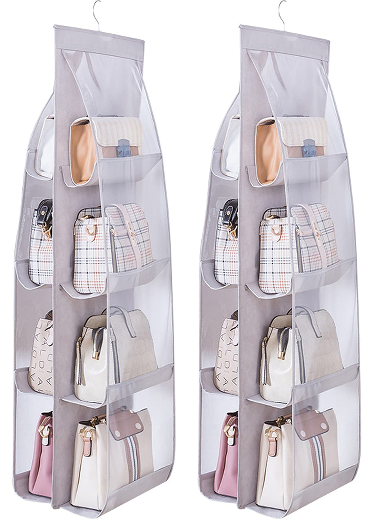 HASTHIP® Organizador Colgante de Bolsos para Armario,2 Paquetes con 8 Bolsillos Transparentes de PVC,Ahorra Espacio Almacenamiento Carteras y Bolsas Soporte Plegable y Resistente