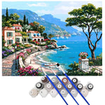 HASTHIP DIY Digital Painting by Numbers Kit for Home Decoration with Linen Canvas | Mediterranean Style Artwork