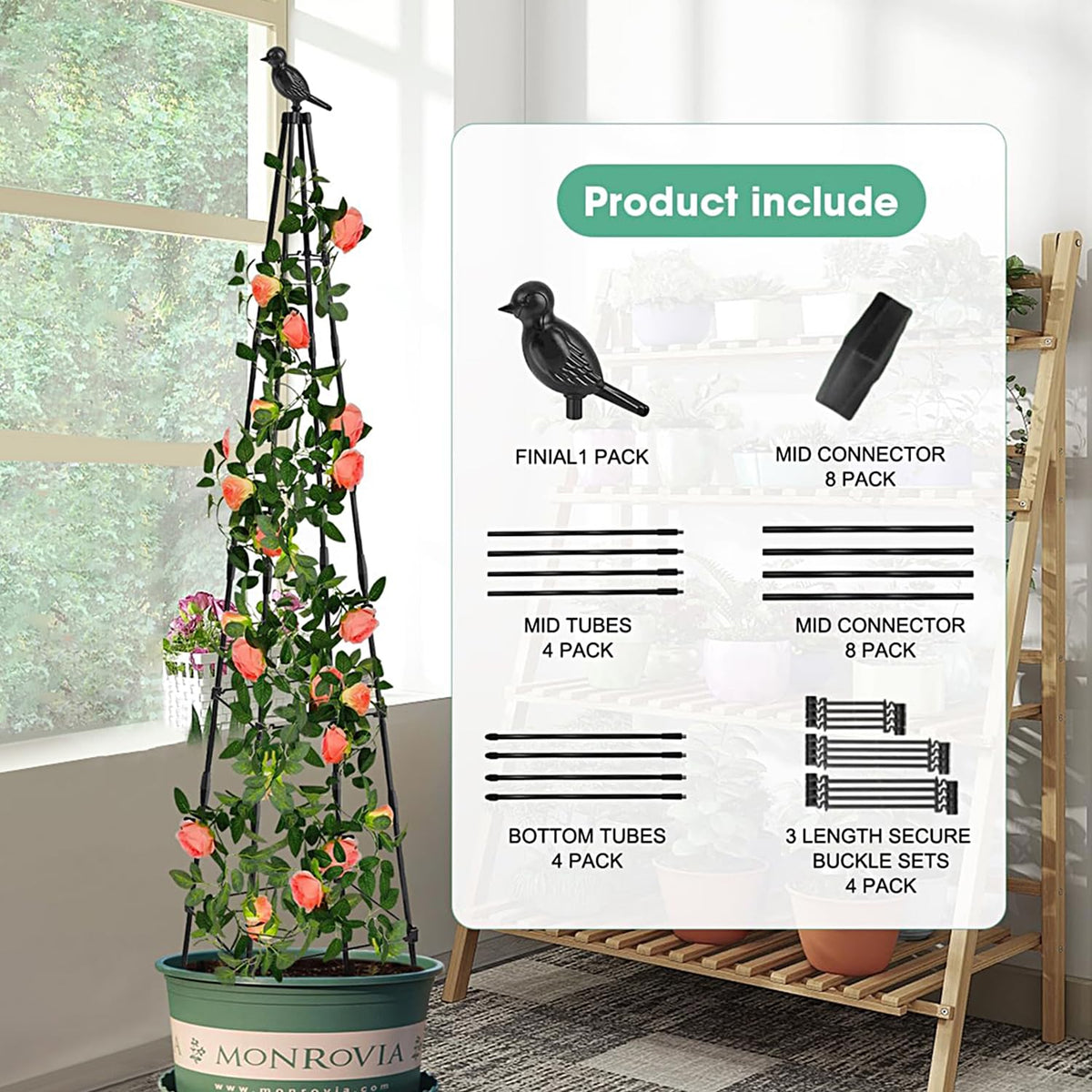 HASTHIP Trellis for Climbing Plants 120 cm with Decorative Bird Top | Wrought Iron Garden Support