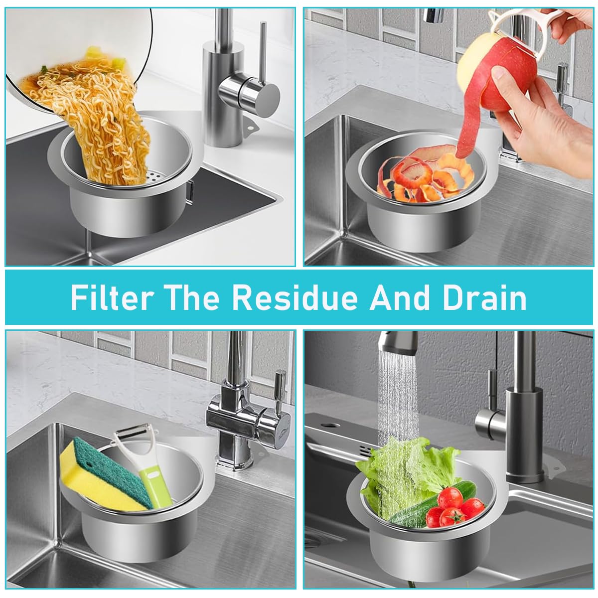 HASTHIP Kitchen Sink Strainer Basket for Residues with Triangular Swan Design | 304 Stainless Steel Mesh Filter