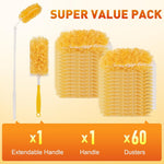 HASTHIP® Double-Sided Microfiber Duster with 20 Washable Refills, 2-in-1 Bendable Flexible & Short Handle, Reusable Dusting Tool with Anti Scratch Bendable Head for Home, Car, Office
