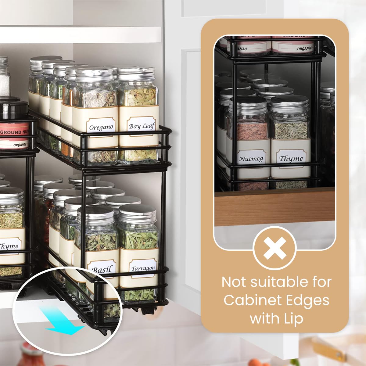 HASTHIP Kitchen Organizer for Countertop and Cabinet 26x15x21.8cm featuring Double Tier Pull Out Metal Rack