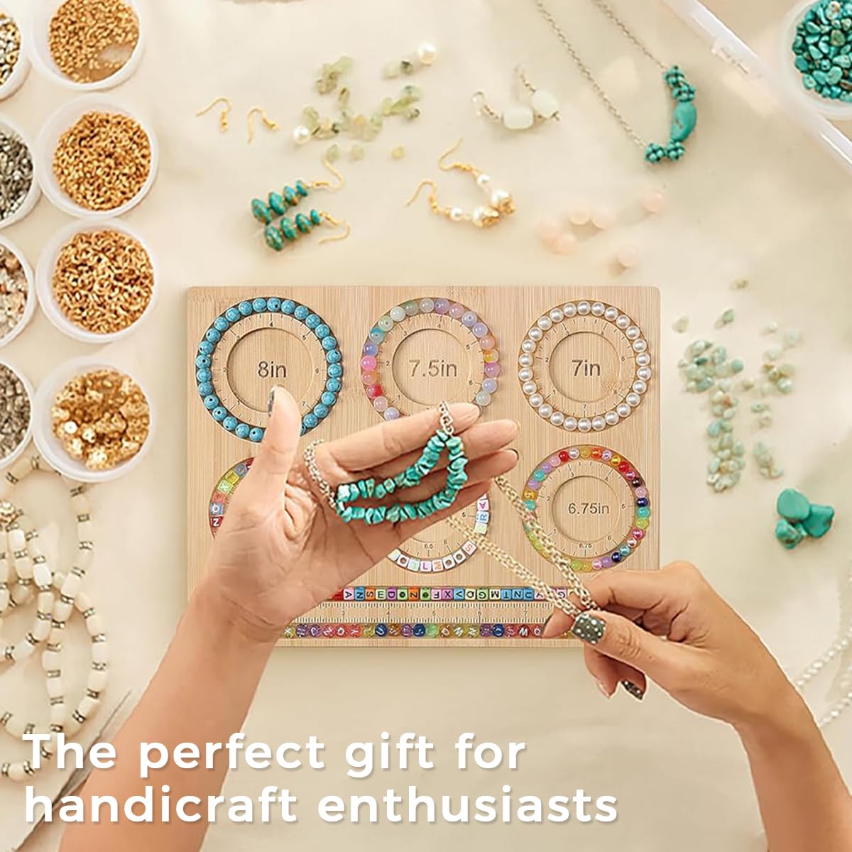 HASTHIP Bamboo Bead Board for Jewelry Making with 6 Grooves and 10.44x7.88 in Size | Eco Bamboo Tray for DIY Bracelet and Necklace Design