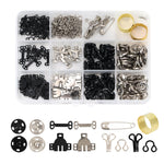 HASTHIP® Hook and Eye Sewing Kit, 112 Pairs Assorted Sizes Black and Silver Metal Hook