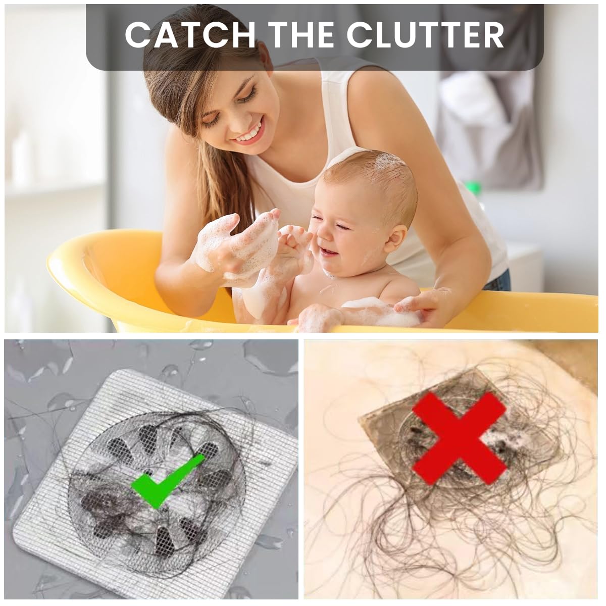 HASTHIP Disposable Shower Drain Hair Catcher 30Pack for Bathroom and Kitchen | 4mm Mesh Stickers 4x4 in