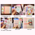 HASTHIP Scrapbook Stickers Kit for Journals and Planners with 346 pcs A6 Grid Notebook | Vintage Papers and Washi Tapes for DIY Crafts
