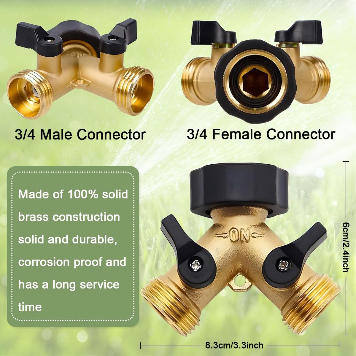 HASTHIP® Garden Hose Splitter with Individual Shut-off Valves 2 Way Hose Splitter Garden Faucet Splitter Universal 3/4'' Brass Garden Hose Splitter with 4 Gaskets & 1 Roll Tape