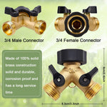 HASTHIP® Garden Hose Splitter with Individual Shut-off Valves 2 Way Hose Splitter Garden Faucet Splitter Universal 3/4'' Brass Garden Hose Splitter with 4 Gaskets & 1 Roll Tape