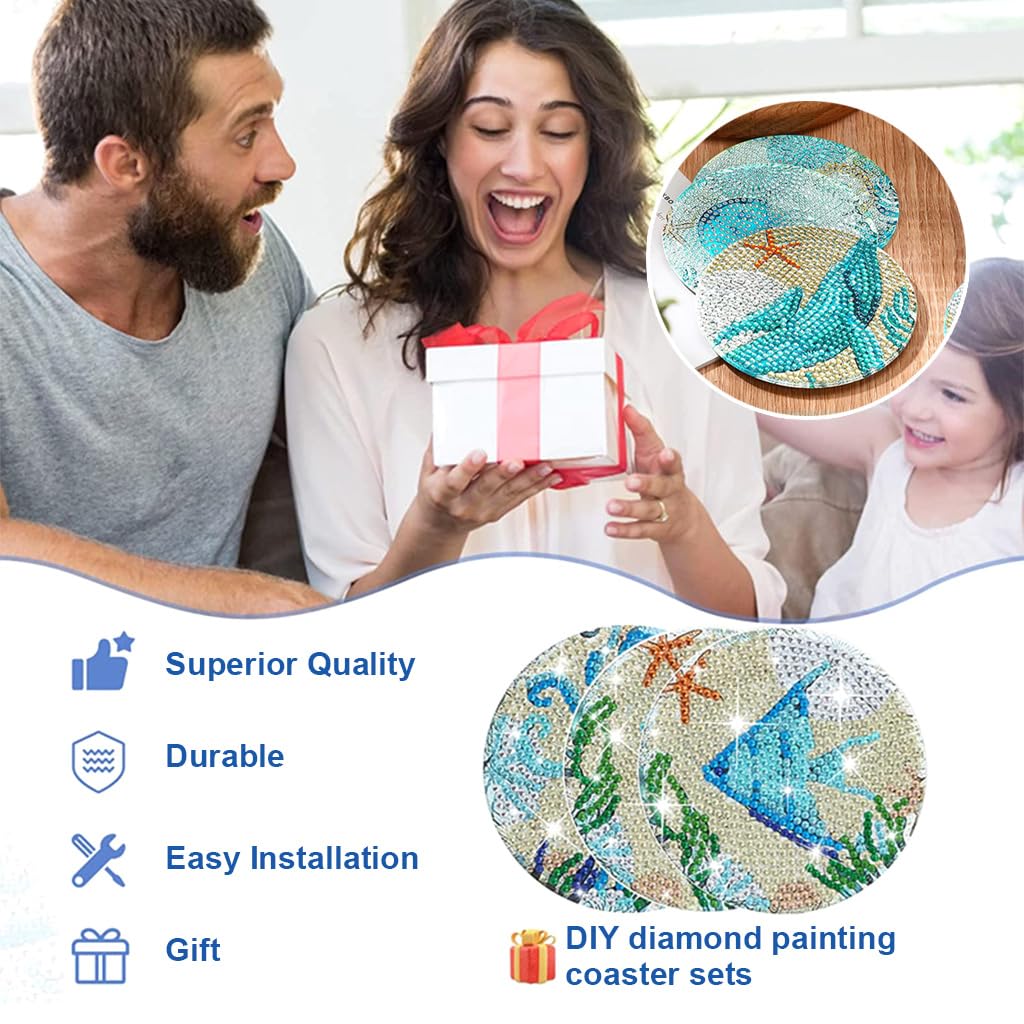 8 Pcs Diamond Painting Coasters Kits, Exquisite Diamond Painting Coasters with Holder, DIY Diamond Art Coasters and Crafts for Adults Kids, Style B