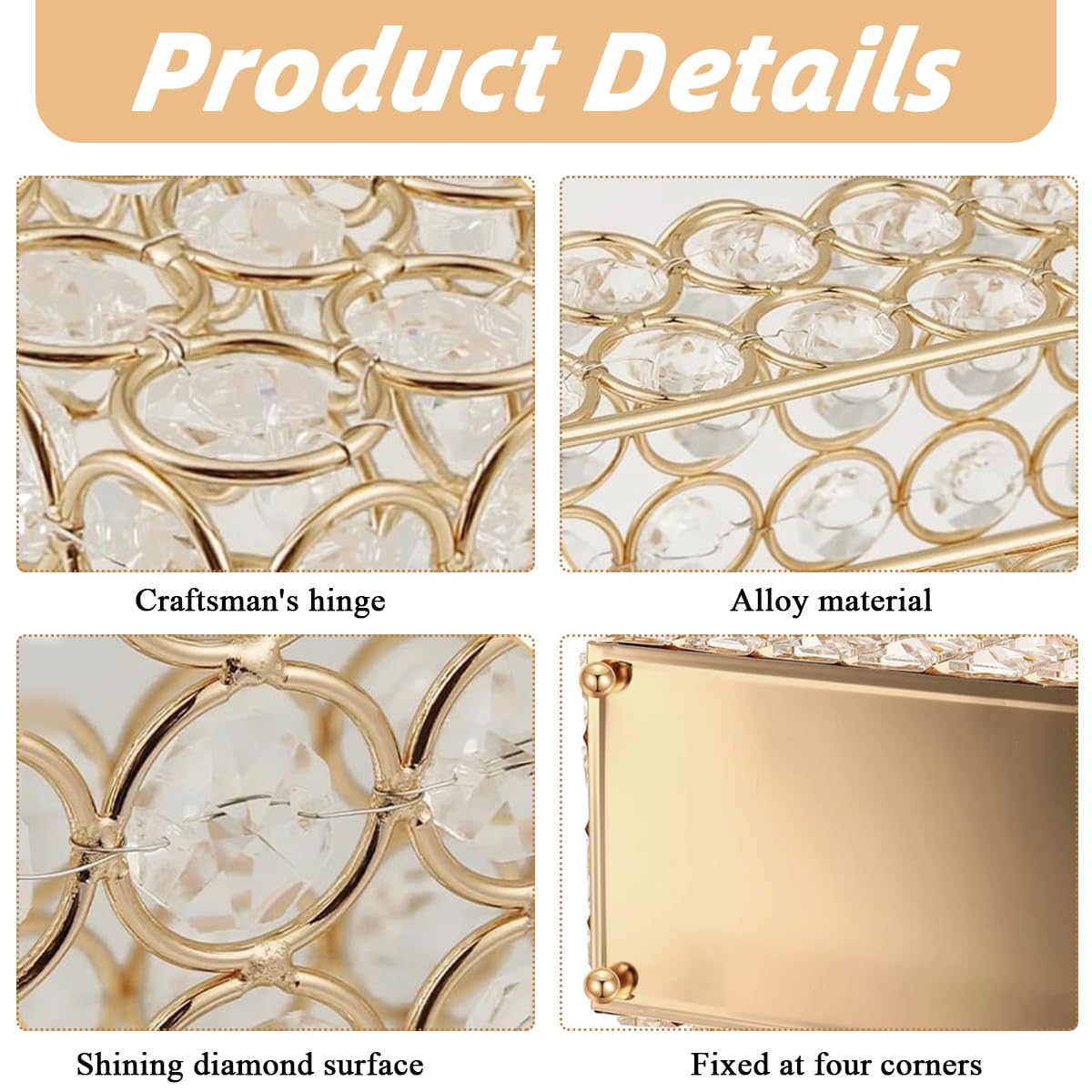 HASTHIP Tissue Box Holder for Bathroom and Dresser featuring Crystal Beads and Metal Frame 9x3.93x5.1 in