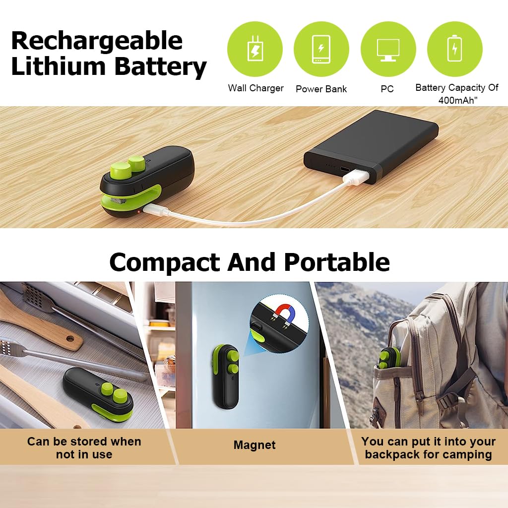 HASTHIP 2 in 1 Hot Bond Bag Sealer for Chips and Snack Bags with Built In Cutter | Rechargeable