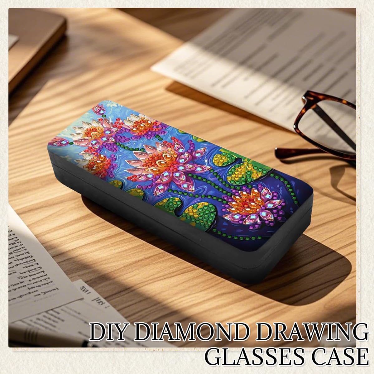 HASTHIP Flower Diamond Art Kits for Adults with Special Shaped Rhinestones | DIY Eyeglasses Case Painting Set for Beginners