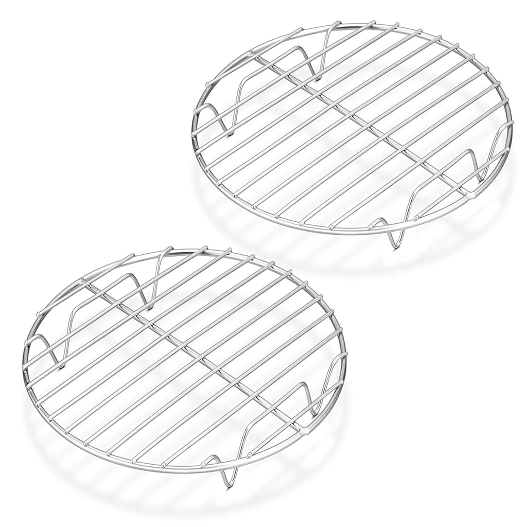 HASTHIP® BrandName Stainless Steel Round Cooling Rack Set, 2 Pack 8 Inch Baking Steaming Grill Trays, Fit Air Fryer, Pressure Cooker, Oven Safe Wire Racks, Dishwasher Safe for Cooking & Baking, Silver