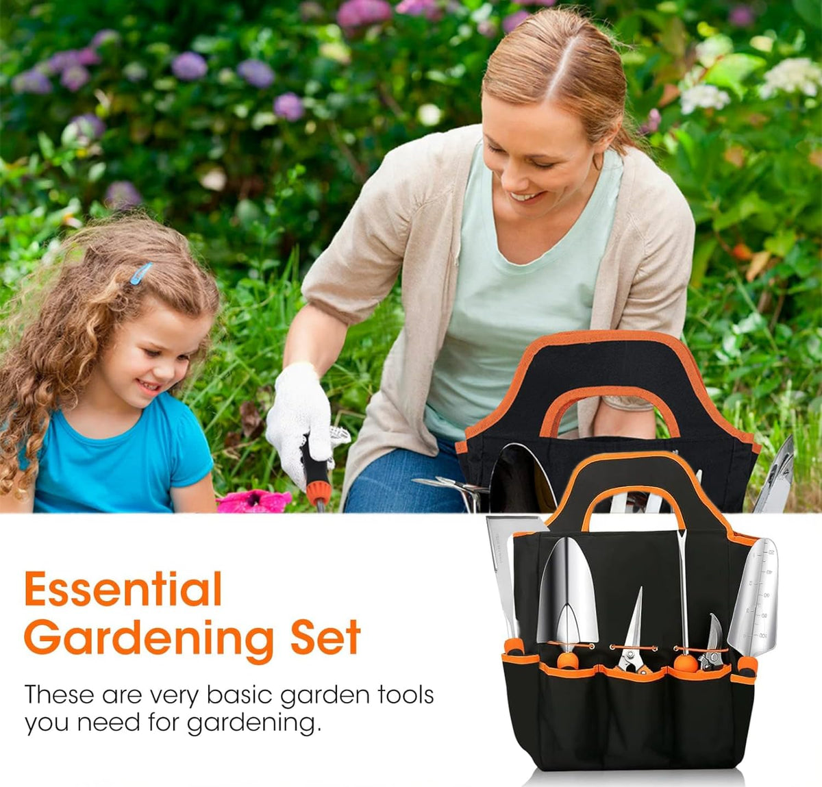 HASTHIP® 10Pcs Gardening Tools Set - Heavy Duty Stainless Steel - Gardening Tools Kit for Home Garden - Plant Cutter for Home Garden - Manual Planting Tools with Tool Bag - Suitable for Patio & Lawn