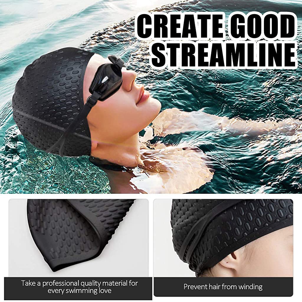 Proberos® Silicone Swim Cap, Bubble Dotted Waterproof Silicone Swimming Cap for Adult Woman and Men, Comfortable Swimming Cap Ideal for All Head Shape, Professional Swimming Gear for Adults