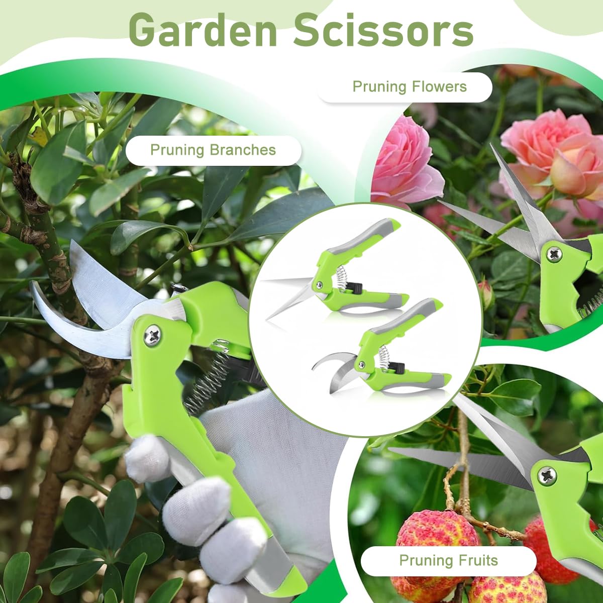 HASTHIP® 2Pcs Pruning Shears 6.6'' Garden Snip Shear Bypass Shears Stainless Steel Gardening Pruning Shears Scissor Spring Loading Labor Saving Garden Snip with Safety Lock for Flower Pot, Vegetable