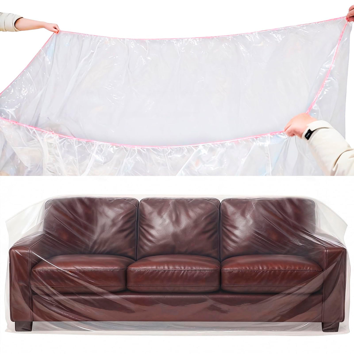 HASTHIP® 4PCS Plastic Couch Cover with Elastic Band, Clear Waterproof Sofa Protector for Moving and Storage, Dustproof Transparent Furniture Cover Slipcover Bags