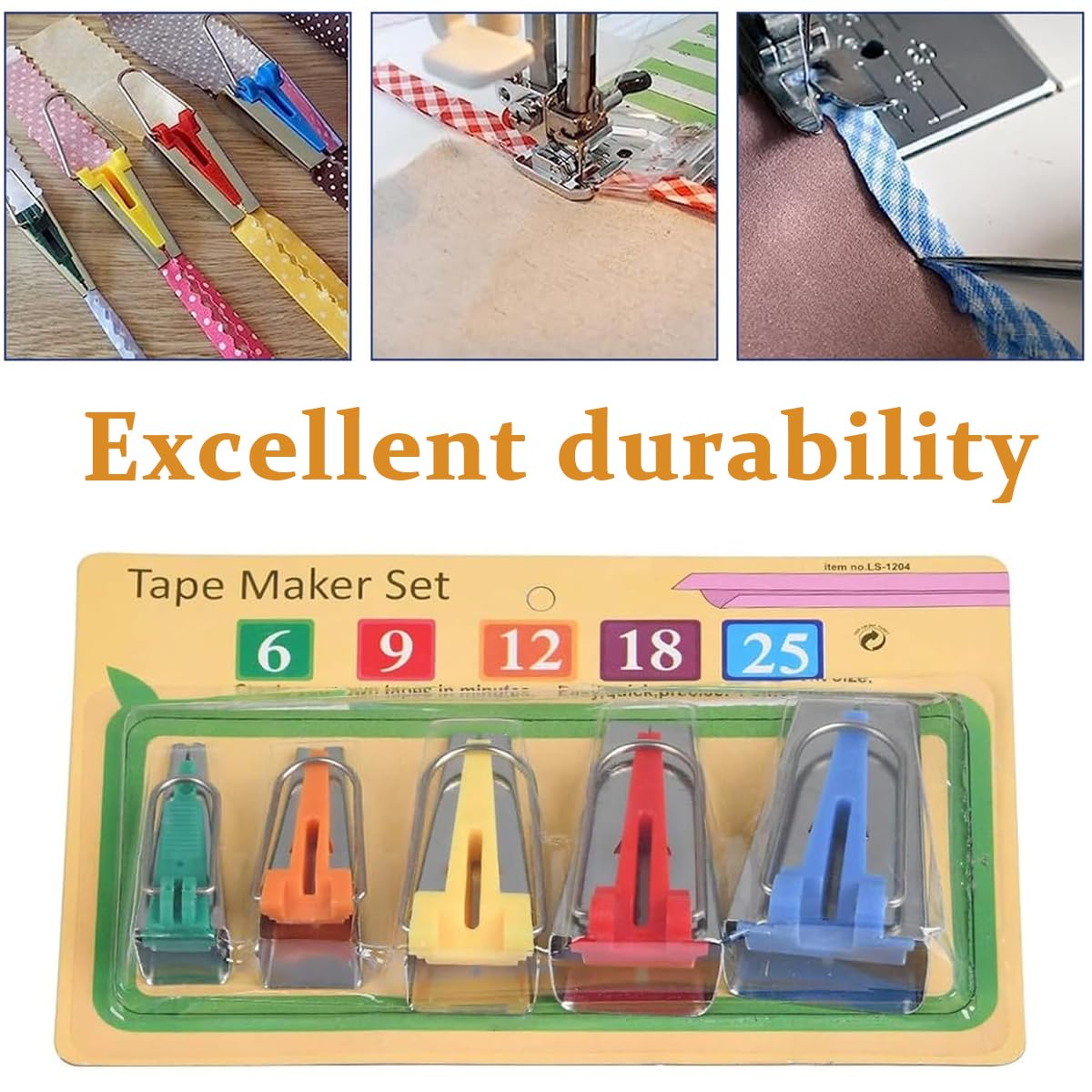 HASTHIP Bias Tape Maker Set for Fabric Sewing and Quilting with 5 Sizes 1/4 to 1 in | Easy DIY Quilting Tools