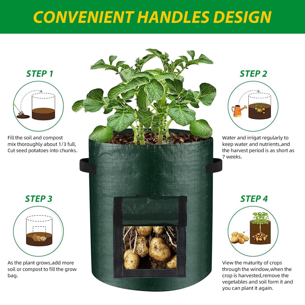 HASTHIP Plant Grow Bags for Tomatoes Peppers and Strawberries featuring Roll Up Flap & Handles | 4 Pack 10 Gallon Durable PE Reusable Planter Bags