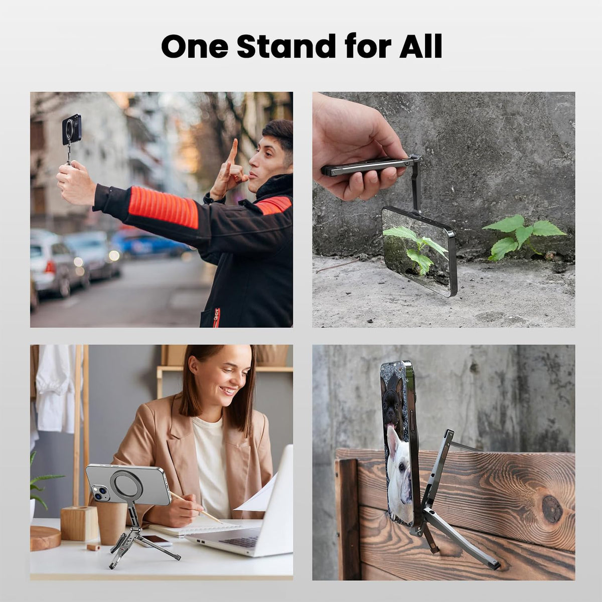 HASTHIP® Folding Phone Holder Strong Magnetic Tripod Phone Stand with Grip Claw, Robust Plastic Made, Multipurpose Phone Mount for Laptop, Screen, Desk, Travel, Home Office