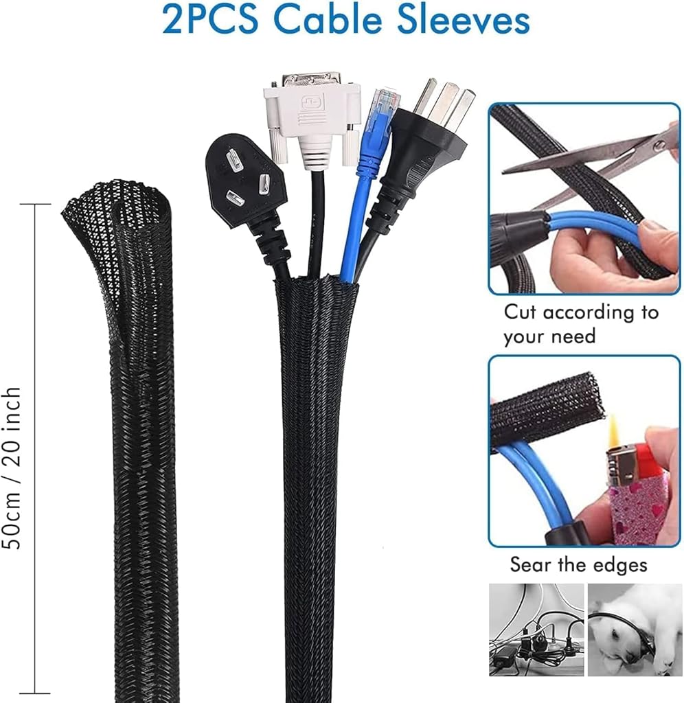 HASTHIP® Cable Management Kit |146Pcs Tidy for Home Office Under Desk- 100 Wire Organizer Ties, 5 Upgrade Silicone Holder, 2 Sleeve, 28 Adhesive Clips, 1 Roll Organiser Straps etc, Black