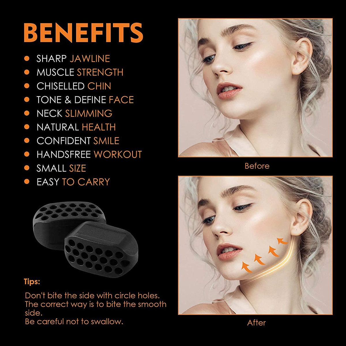 MAYCREATE Jawline Exerciser, jaw exerciser for Women & Men, Jaw Trainer Jawline shaper jaw Workout, Double Chin Reducer, Face Slimmer and Neck Toning, Define Your Jawline (Black, Pack of 2)