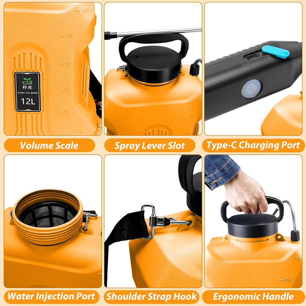 HASTHIP® 12L Water Sprayer Portable Electric Sprayer with Handle & Shoulder Strap 26-36 inches Retractable Sprayer Pipe Rechargeable Electric Sprayer for Watering, Pest Control, Disinfection