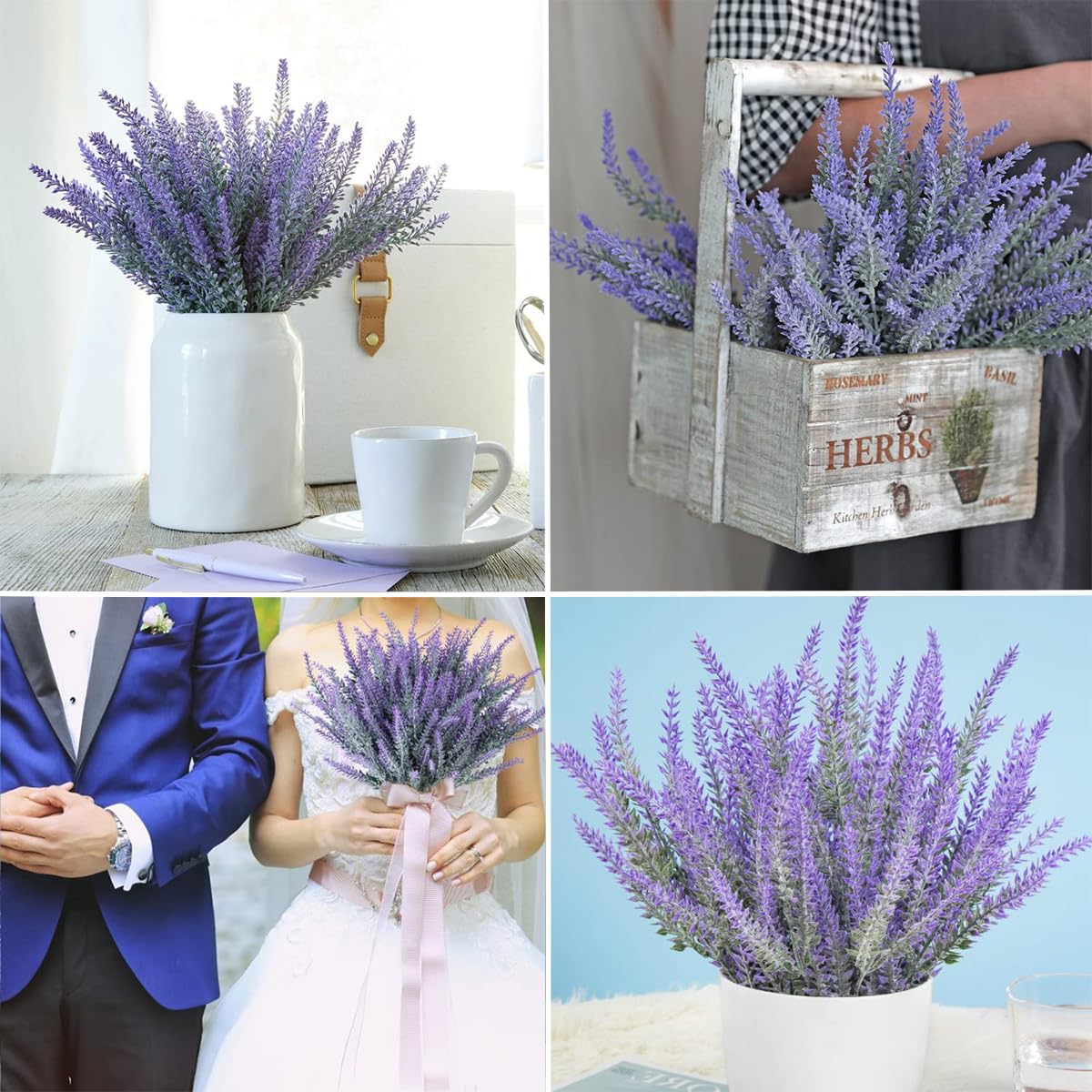 HASTHIP Artificial Lavender Flower Bundles for Home Decor 14 in Plastic Purple | Pack of 4