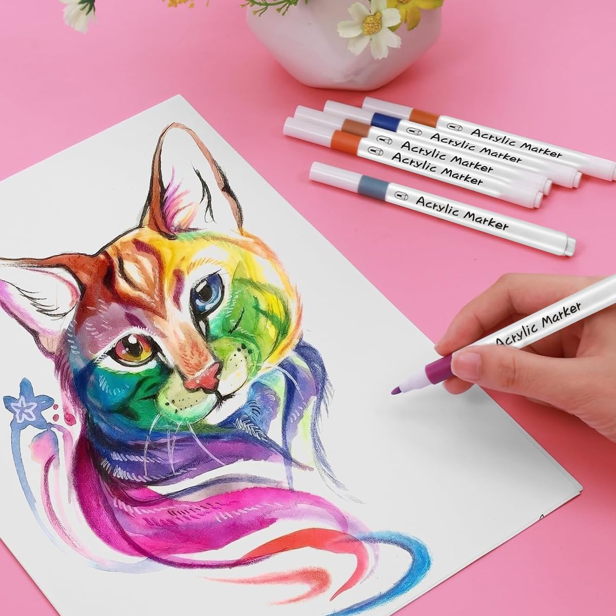 HASTHIP Acrylic Markers Set for DIY Painting with 36 Colors and Kuromi Zipper Pouch | Quick Dry Ink
