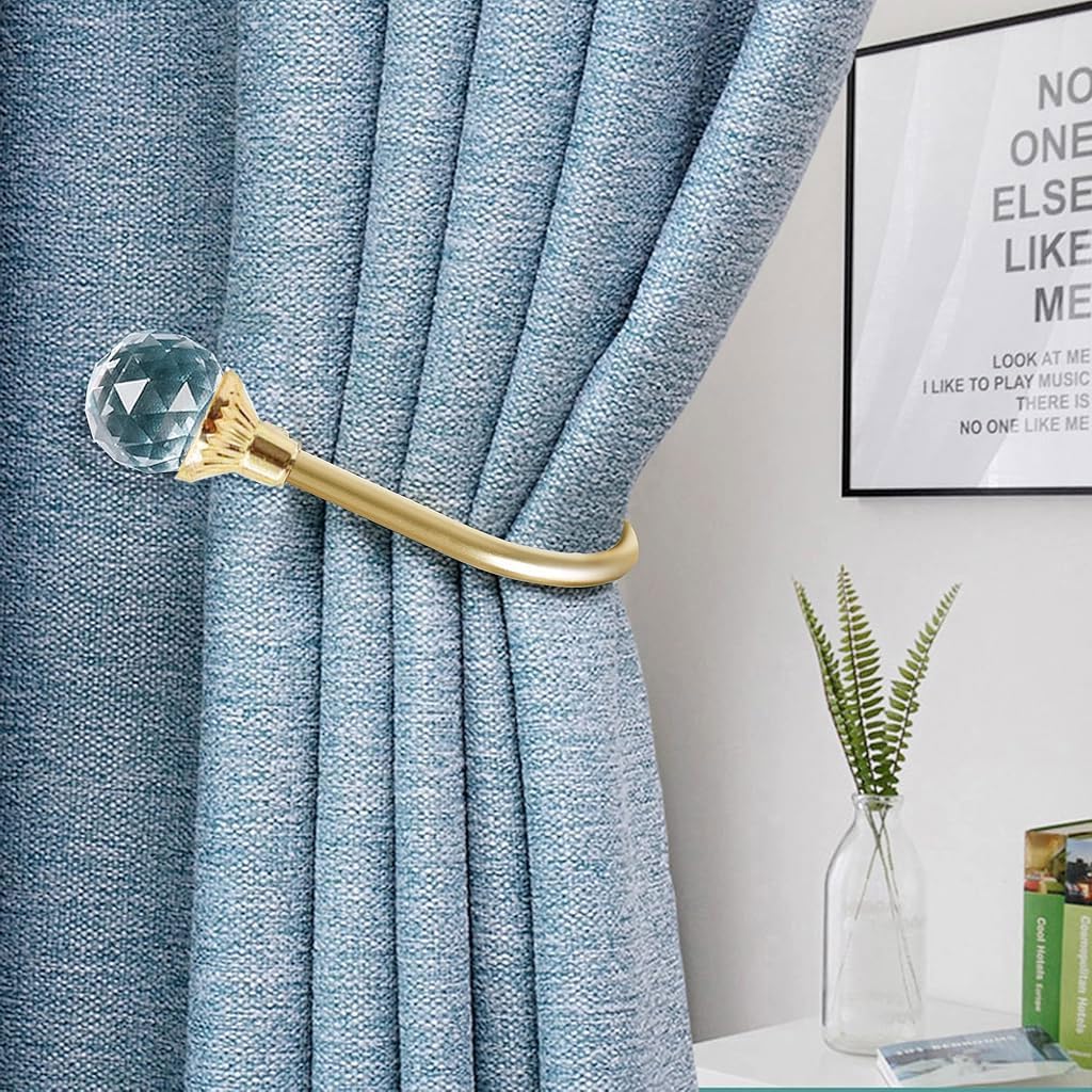 HASTHIP Curtain Holdback Wall Hooks for Drapery featuring Acrylic Crystal Ball Tips | Golden Aluminum Alloy 2Pcs Set