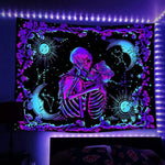 UV Luminous Skull Tapestry, UV Reactive Tapestry Glow in The Dark, The Kissing Lovers Tapestry, Skeleton Wall Art for Bedroom Living Room for Room Dorm (51inch x 59inch)