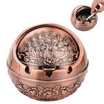 HASTHIP Peacock Ashtray for Home and Car with Closing Lid and 3 Grooves | Zinc Alloy 10x10x9cm