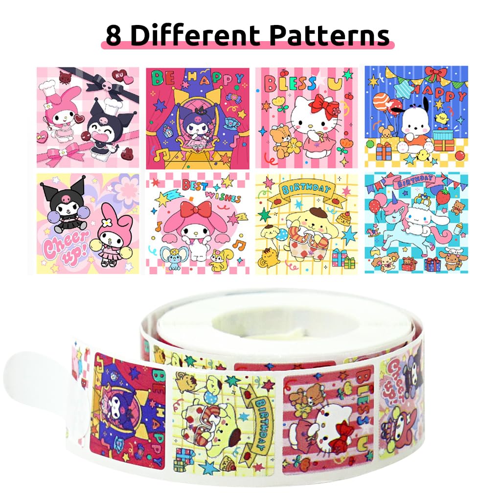 HASTHIP Sanrio Stickers Roll featuring 500 pcs and 8 Designs for DIY Decor | Kawaii Gifts