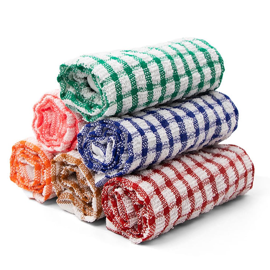 HASTHIP Kitchen Towels 6pcs Set for Daily Use featuring 28x40cm Cotton Checkered Design