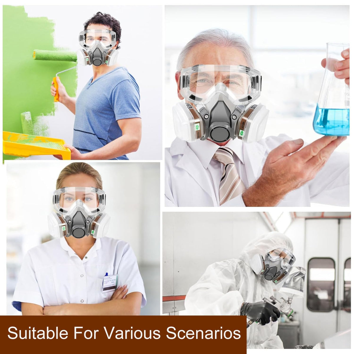 HASTHIP® Respirator Mask Reusable Half Face Gas Cover 6200 Half Facepiece Reusable Respirator with Anti-Fog Safety Goggle, for Painting, Organic Vapor, Welding, Polishing, Woodworking