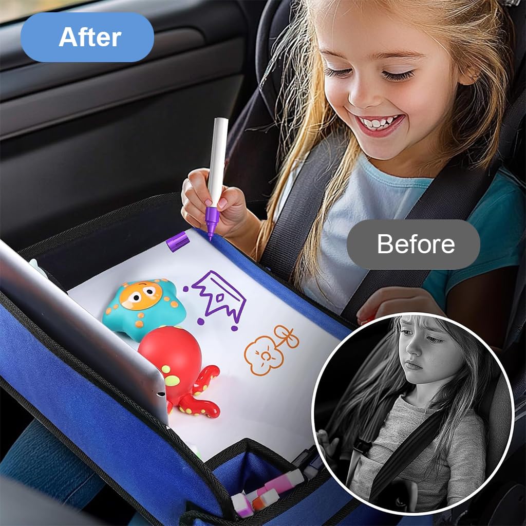 HASTHIP Kids Travel Tray for Car featuring Waterproof Oxford Cloth and Phone Holder | Portable Organizer for Road Trips
