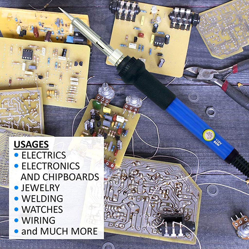 Soldering Iron Kit with Adjustable Temperature Welding Iron, 60W 110V Soldering Machine Solder Soldering Iron with 5pcs Tips, Stand, Tweezers, Sponge, Flux Pen, Solder Wire