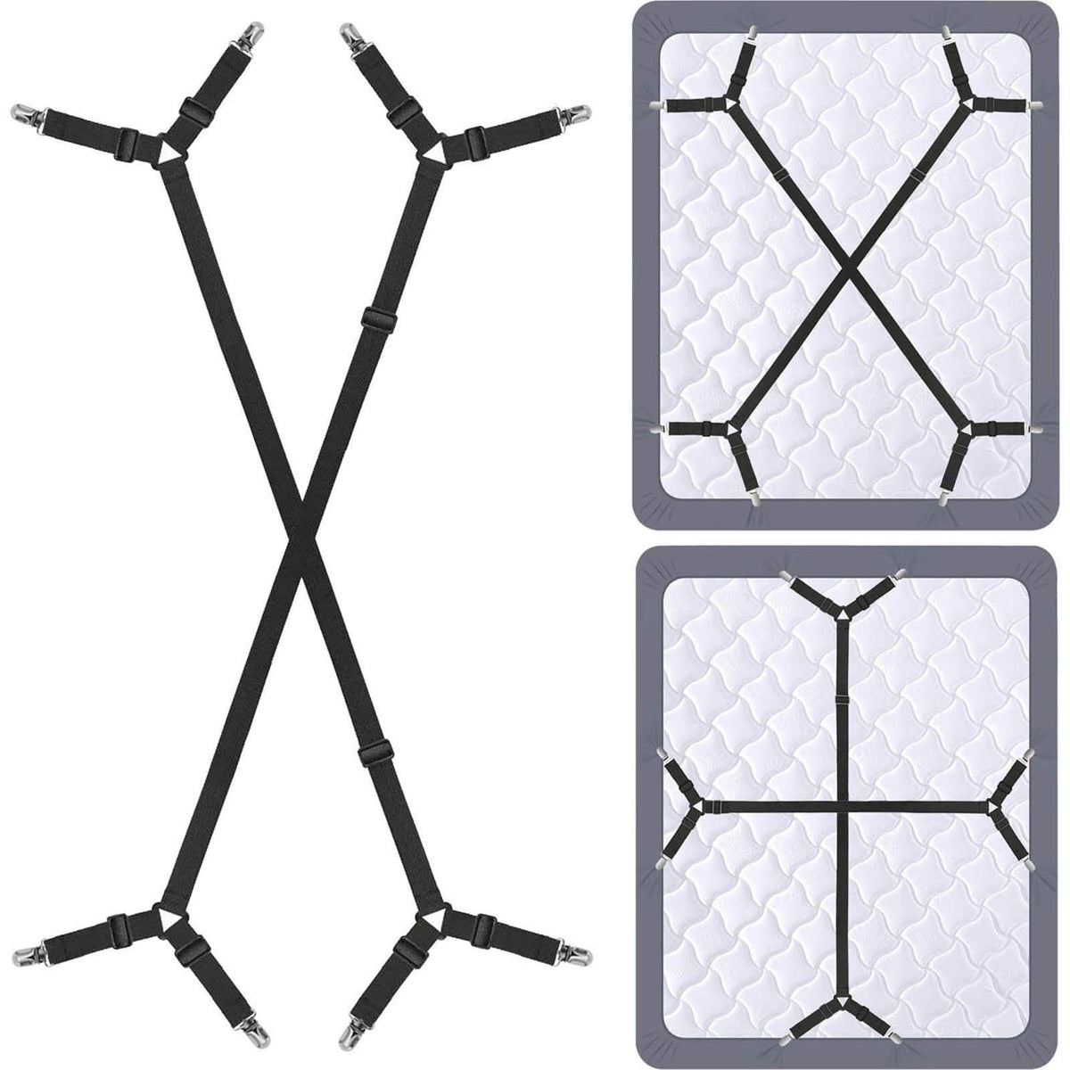 HASTHIP Bedsheet Holder for Neated Corners with Adjustable 95–175 cm Straps and Metal Clips | 2 Pcs Set
