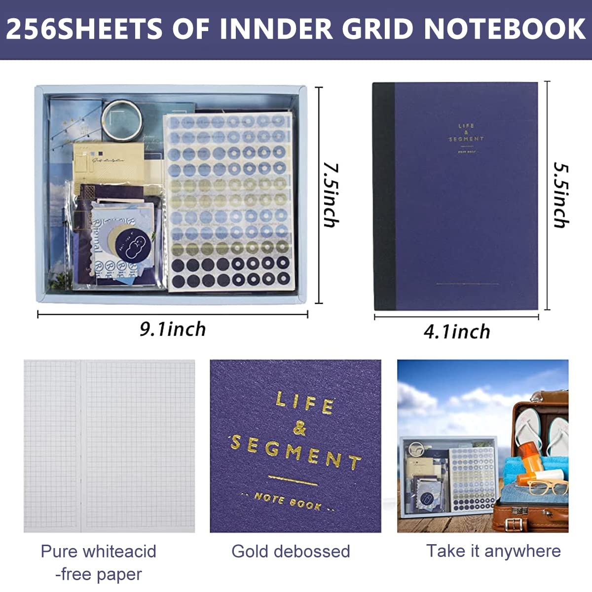 HASTHIP Scrapbook Kit for Journaling and DIY Crafts with 155 pcs A6 Notebook | Blue Clouds Style