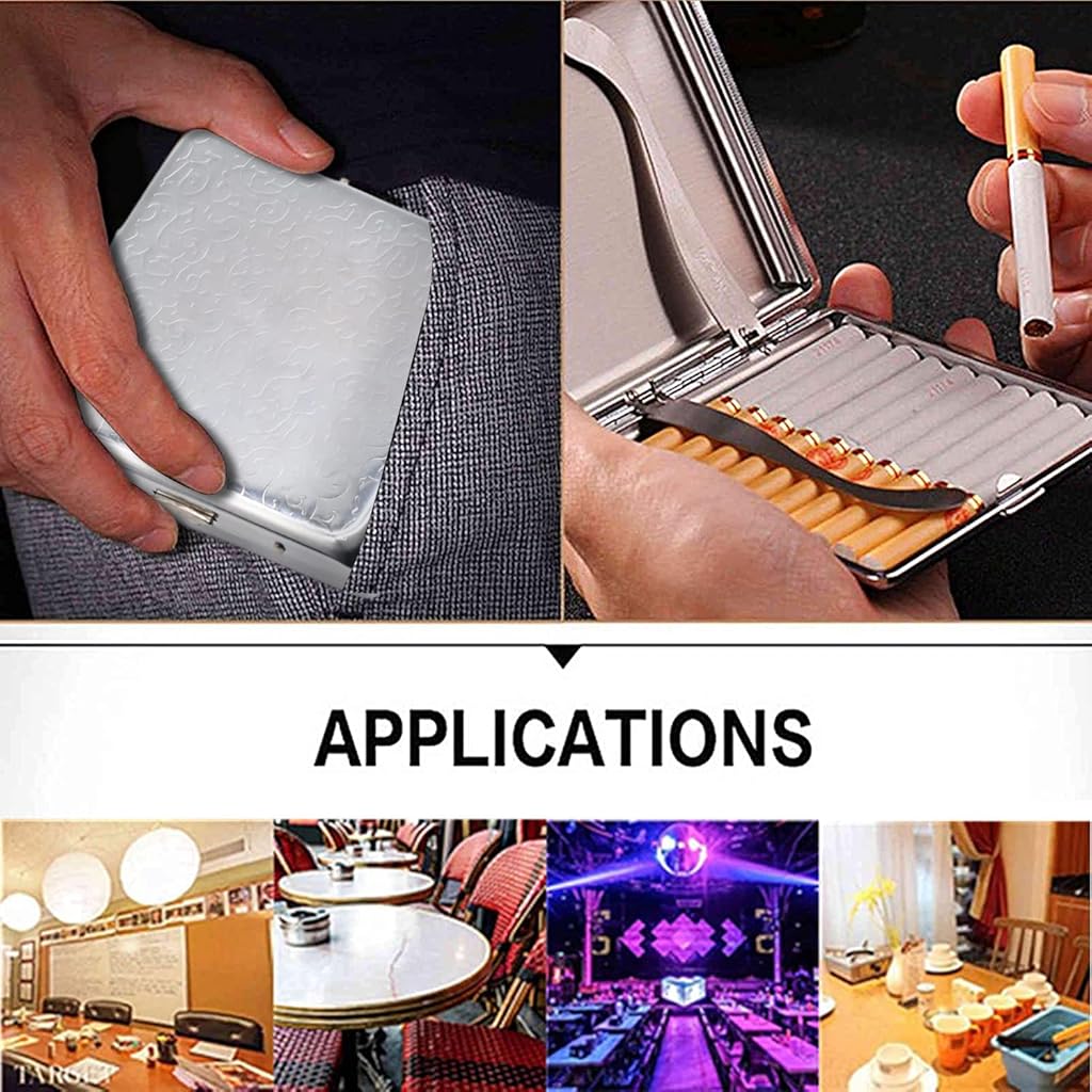 HASTHIP® Metal Cigarette Case - Slim Portable Hard Box Holder with Double Sided Spring Clip, Stainless Steel Cigarette Storage for 18-20 King Size Cigarettes (Silver)
