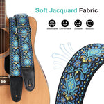 HASTHIP Guitar Strap for Acoustic and Electric Guitar featuring 34–41 in Adjustable Length | Blue Double-Sided Vintage Embroidered Cotton Design