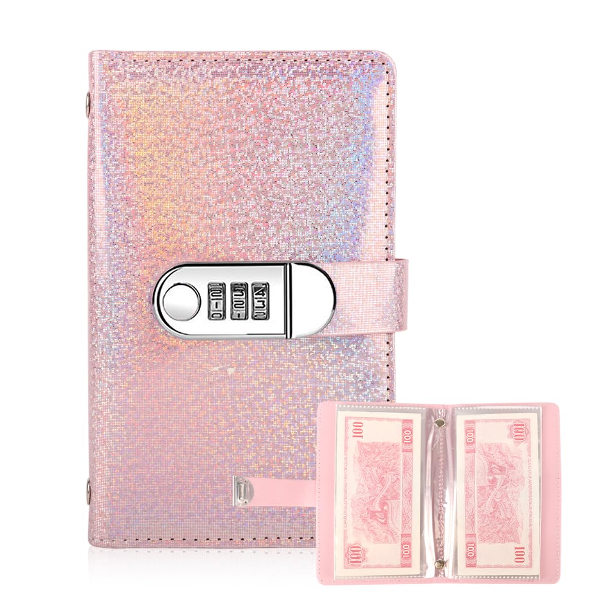HASTHIP® Savings Challenge Book with 100 Envelopes, Cash Budget Binder with Password Lock, Money Saving Tracker for Personal Finance, Budgeting, Expense Organizer - Pink