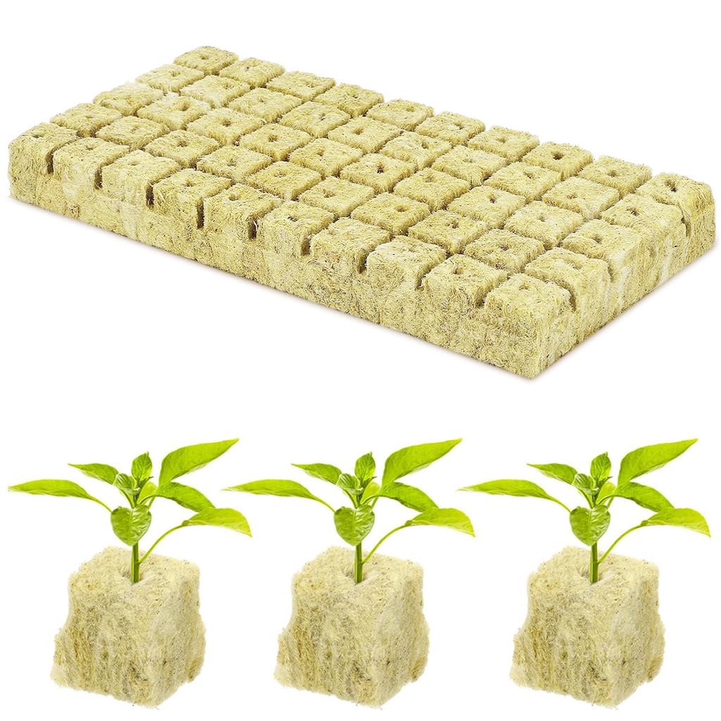 HASTHIP Seed Starter Rockwool for Germination and Cloning with 50 pcs 1 in Cubes | High Density Stonewool for Hydroponic Vegetables and Herbs