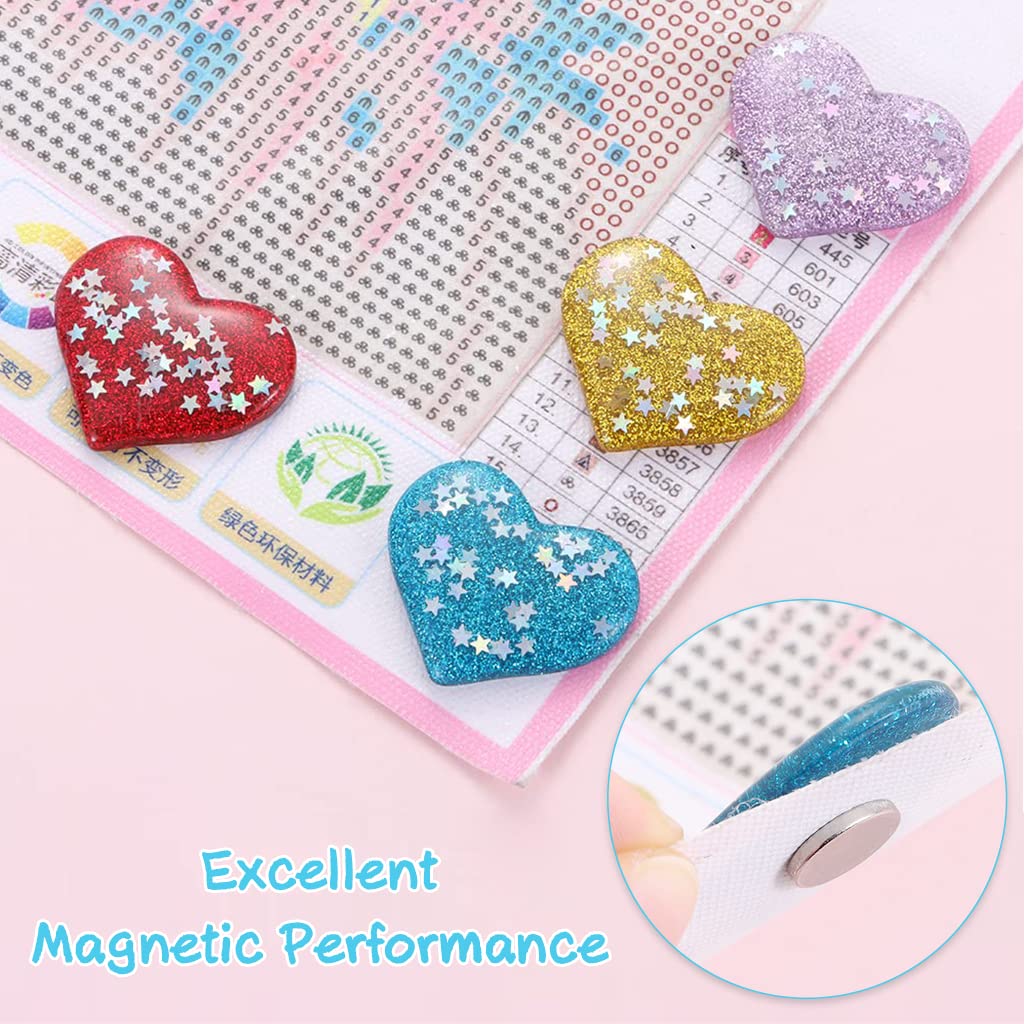 HASTHIP Diamond Painting Magnet Cover Holder for DIY Crafts with Dual Magnets 6pcs | Heart Shape Rainbow Set