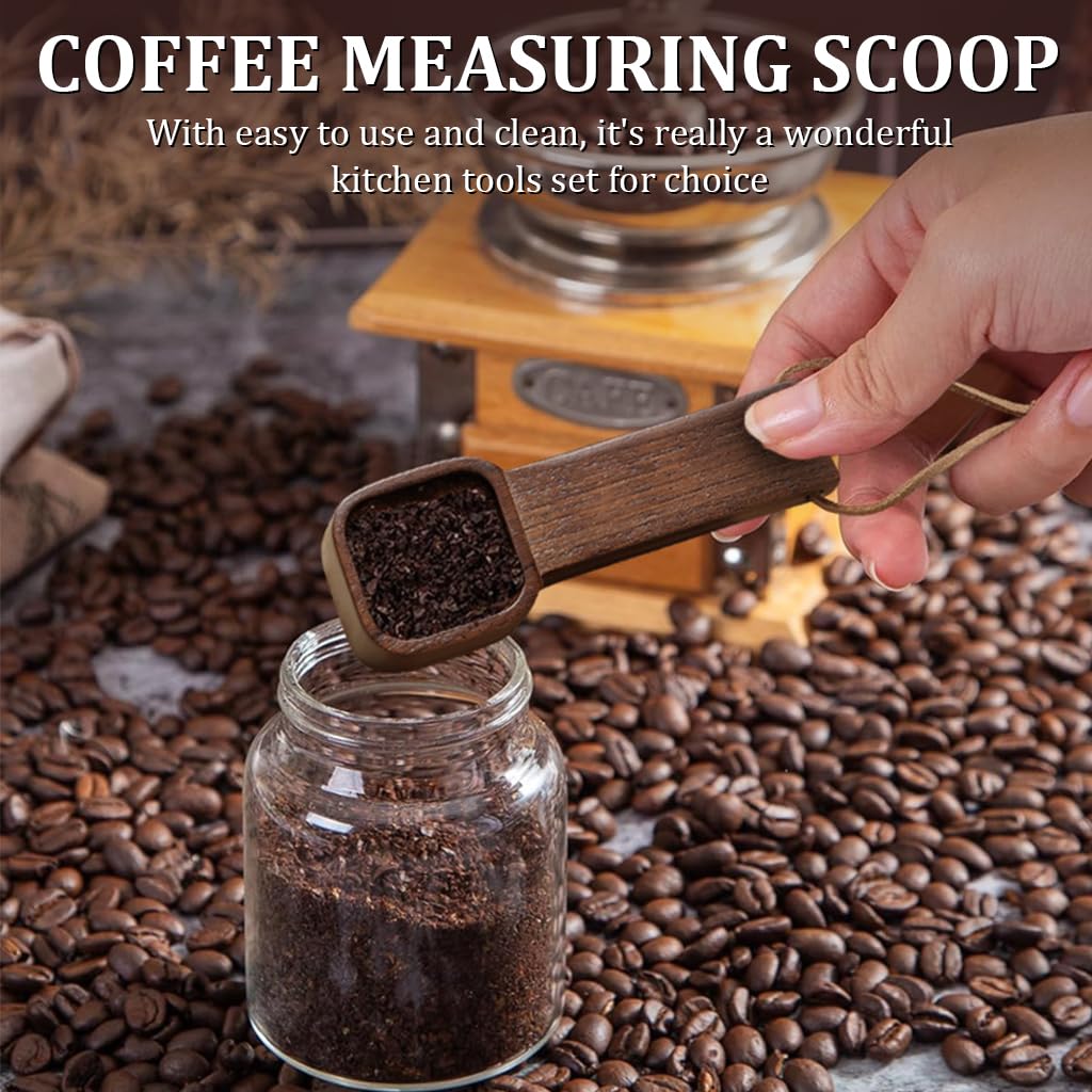 HASTHIP® Wooden Coffee Bean Spoon Measuring Cup Ground Coffee Spoon, Natural Wood Square Shape Kitchen Spoon for Condiments, Seasoning, Dry or Wet Use, 10g Capacity