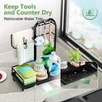 HASTHIP Kitchen Sink Organizer for Countertop with Drainage System and Removable Tray | 10×6×13.7 in Black Sponge Holder with Hooks