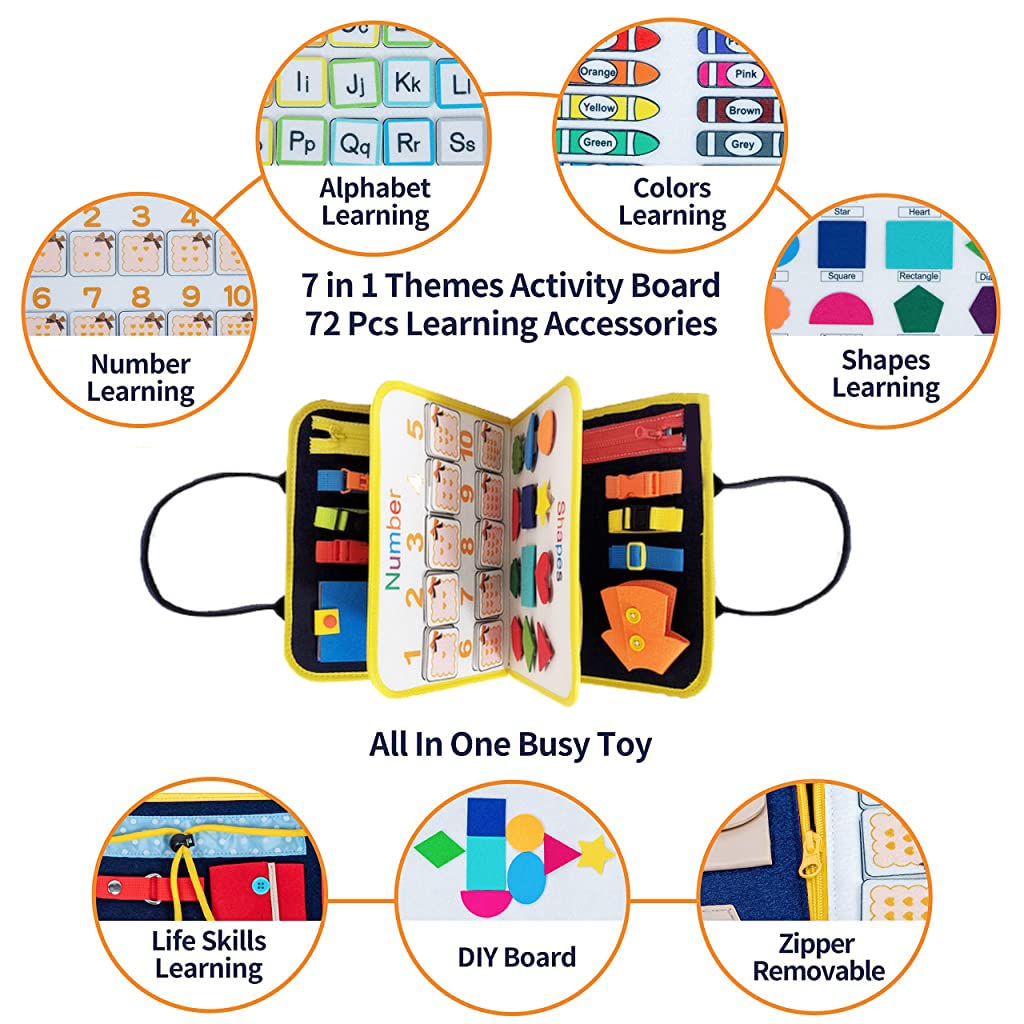 HASTHIP® All in 1 Educational Montessori Toy for 1 to 4 Year Old Kids and Parent Activity for Develop Basic Skill Upgrade Toddler Busy Board and Bag Design for Airplane or Car Travel