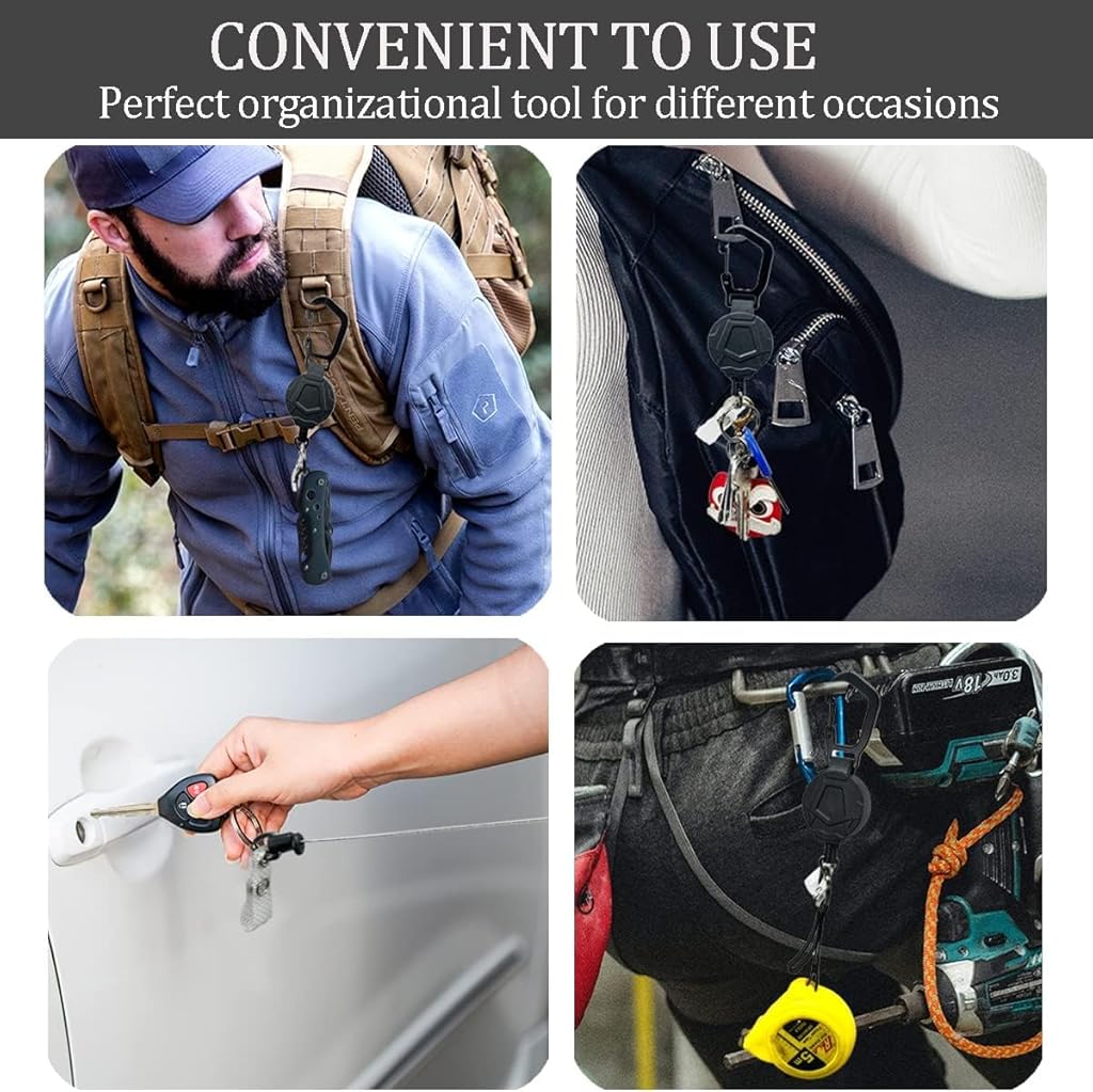 HASTHIP® Portable Retractable Keychain with ID Badge Holder Clip Heavy Duty Carabiner 31 Inch Metal Reel Easy Access Outdoor Anti-Lost 2PCS