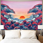 Sunset Wall Tapestry Forest Tree Tapestry Mountain Tapestry Wall Hanging Psychedelic Nature Polyester Landscape Tapestry Wall Decor for Bedroom(51"X59"), Polyester, blue