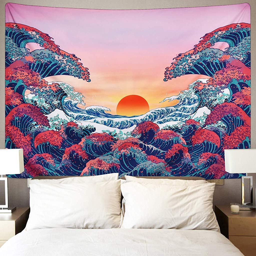 HASTHIP Sunset Wall Tapestry for Bedroom featuring Forest and Mountain Design | 51×59 in Blue Polyester Decor